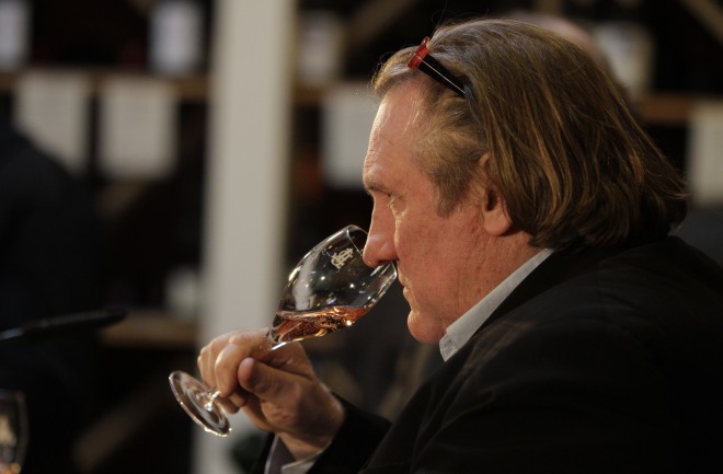 French actor Depardieu tastes his sparkling wine edition in Berlin